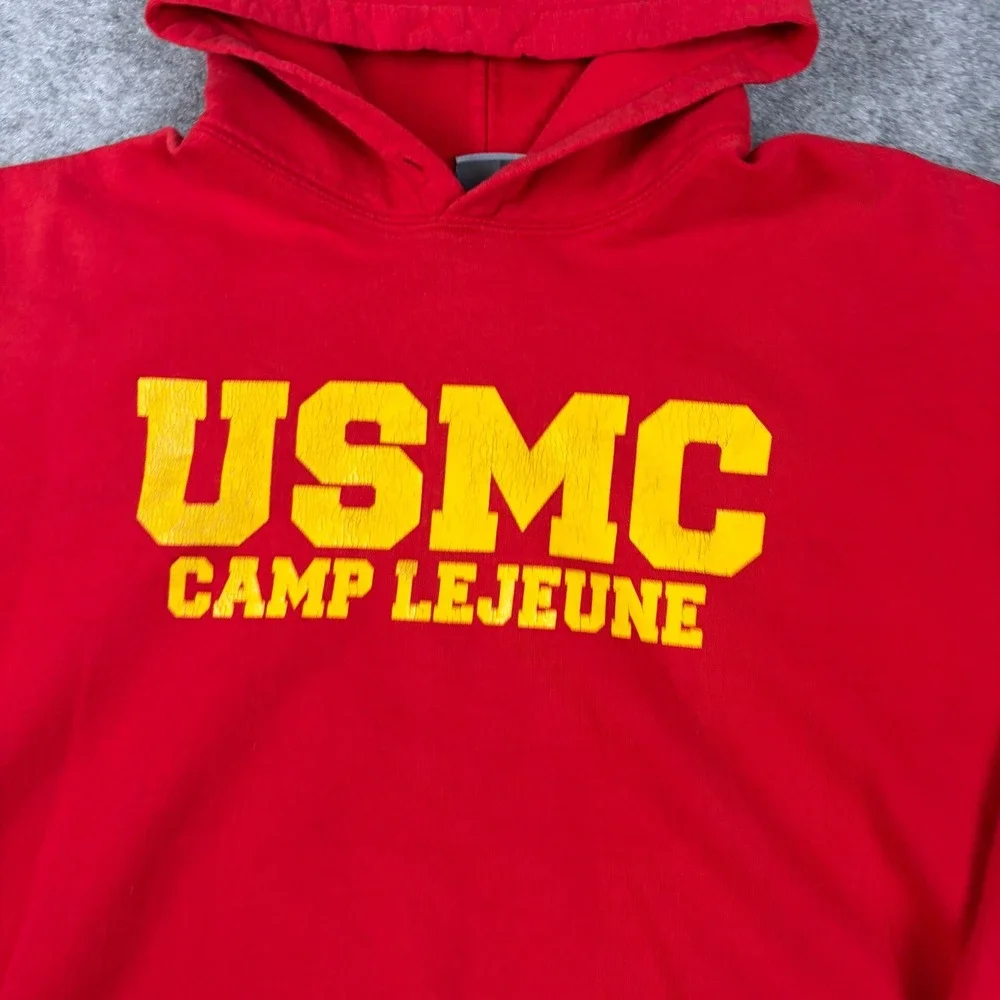 Y2K MV Sport USMC Camp Lejeune Hoodie Mens 2XL Red Graphic Army Military Outdoor - Picture 2 of 8